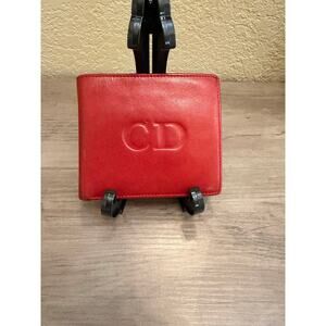 Christian Dior CD Logo Bi-Fold Wallet Red Leather Black Interior Vintage Paris